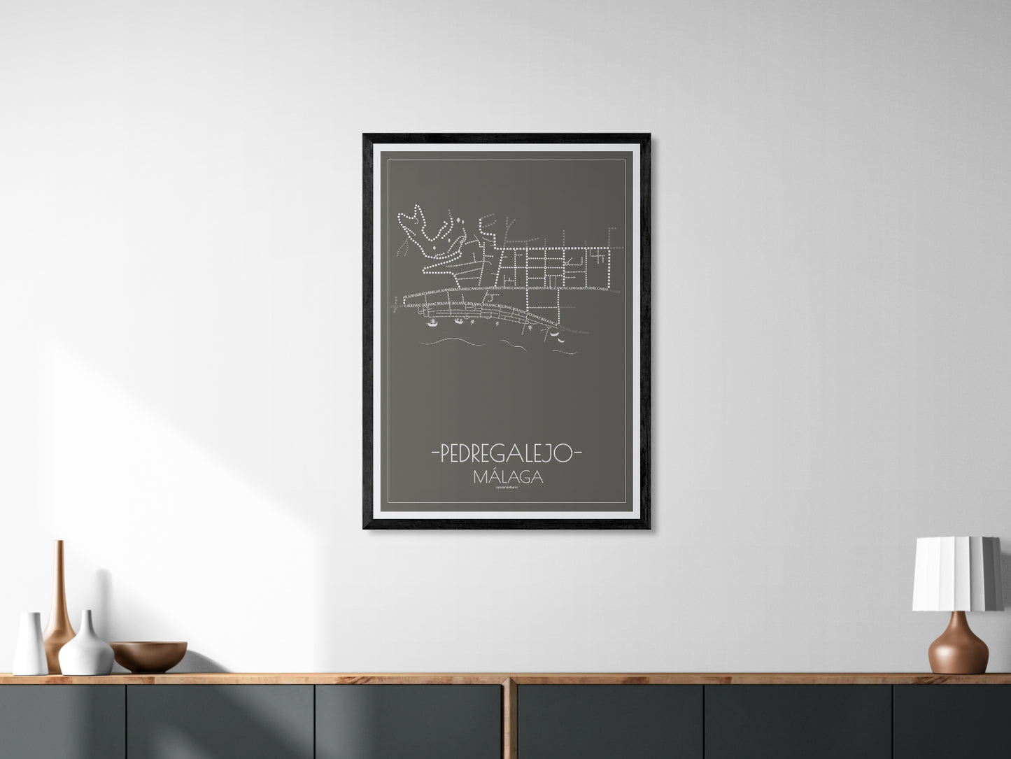 70x100 poster map of Malaga pedregalejo, dark variant.