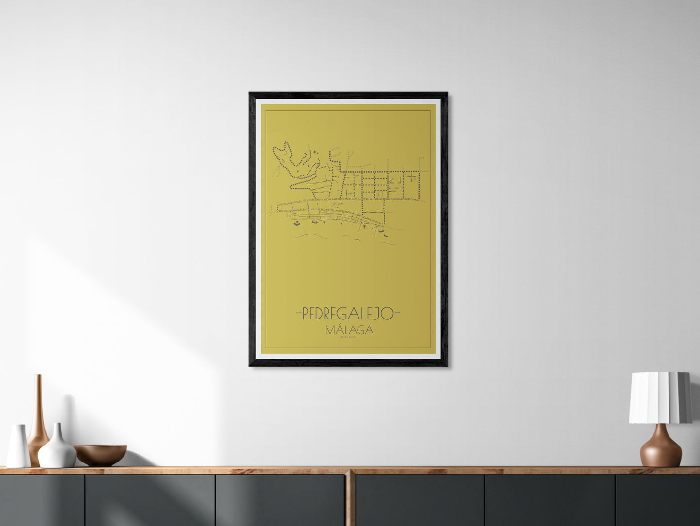 70x100 poster map of Malaga pedregalejo, gold variant.
