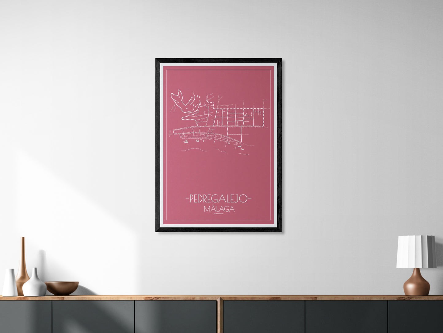 70x100 poster map of Malaga pedregalejo, cherry variant.