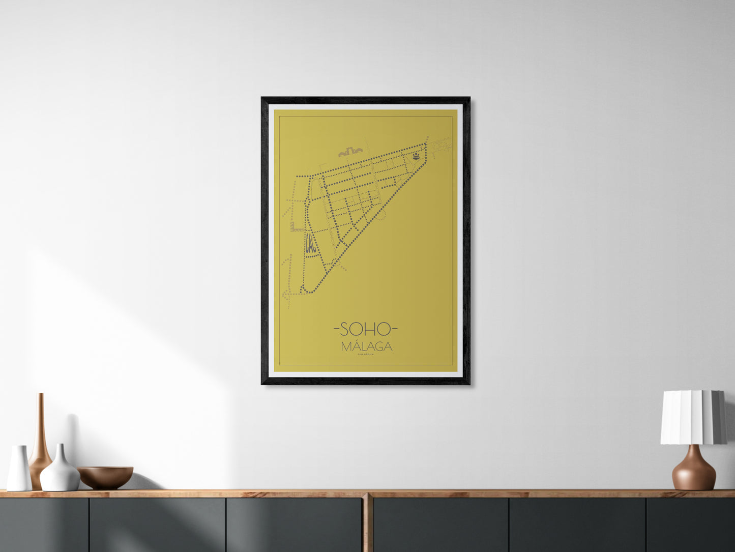 70x100 poster map of Malaga soho, gold variant.
