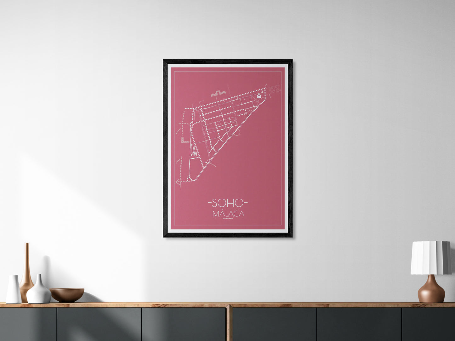 70x100 poster map of Malaga soho, cherry variant.