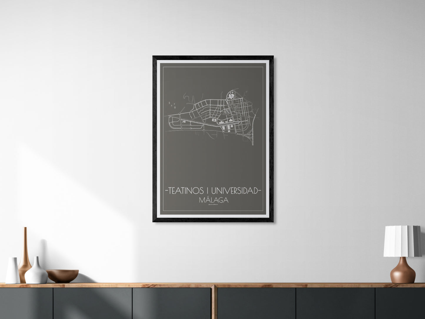 70x100 poster map of Malaga teatinos, dark variant.