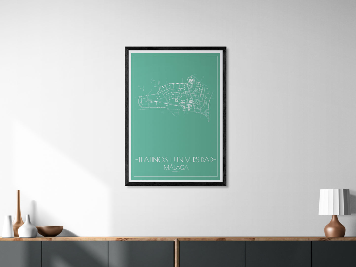 70x100 poster map of Malaga teatinos, emerald variant.