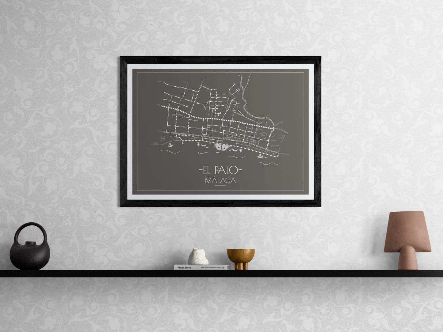 70x50 poster map of Malaga el palo, dark variant.