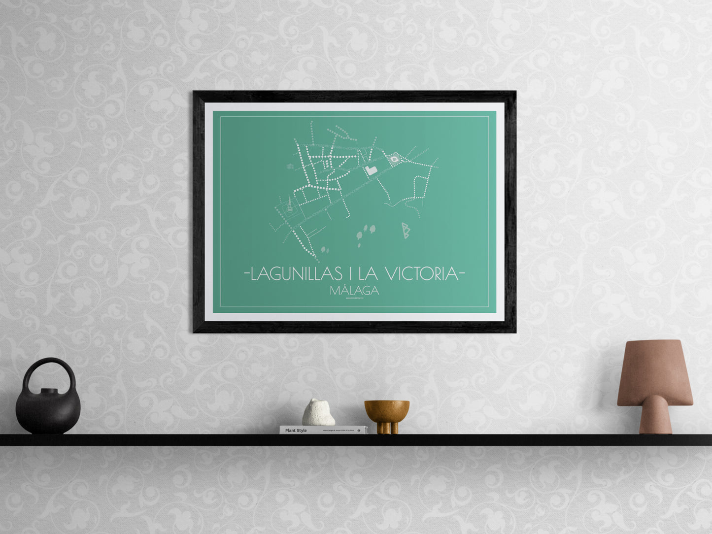 70x50 poster map of Malaga lagunillas and la victoria, emerald variant.