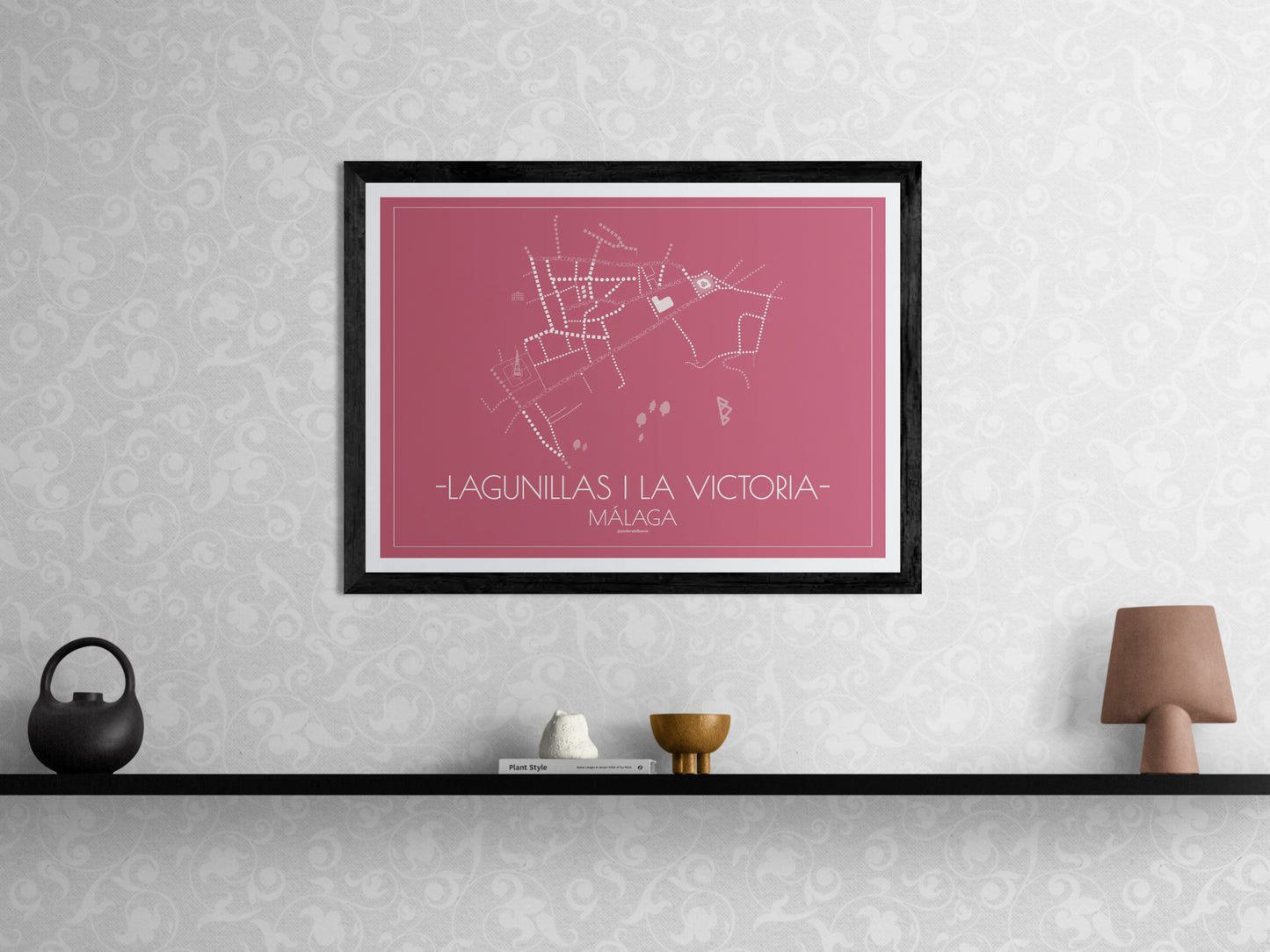 70x50 poster map of Malaga lagunillas and la victoria, cherry variant.