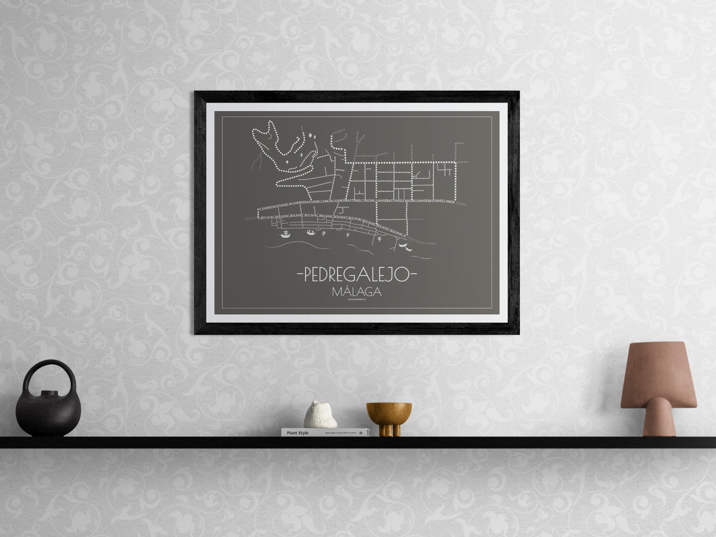 70x50 poster map of Malaga pedregalejo, dark variant.
