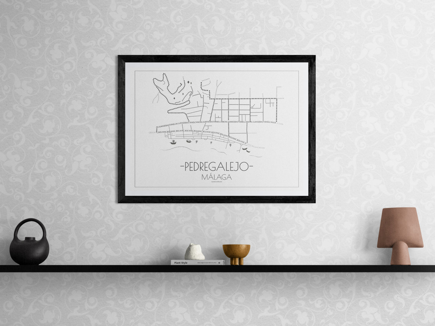 70x50 poster map of Malaga pedregalejo, light variant.