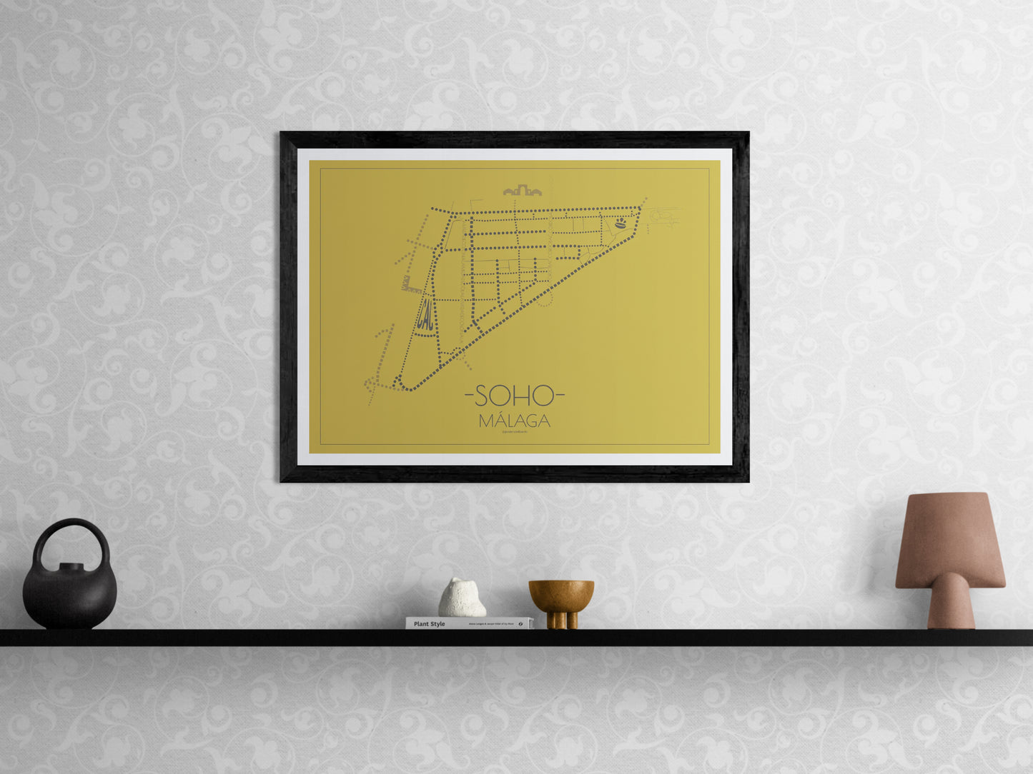 70x50 poster map of Malaga soho, gold variant.