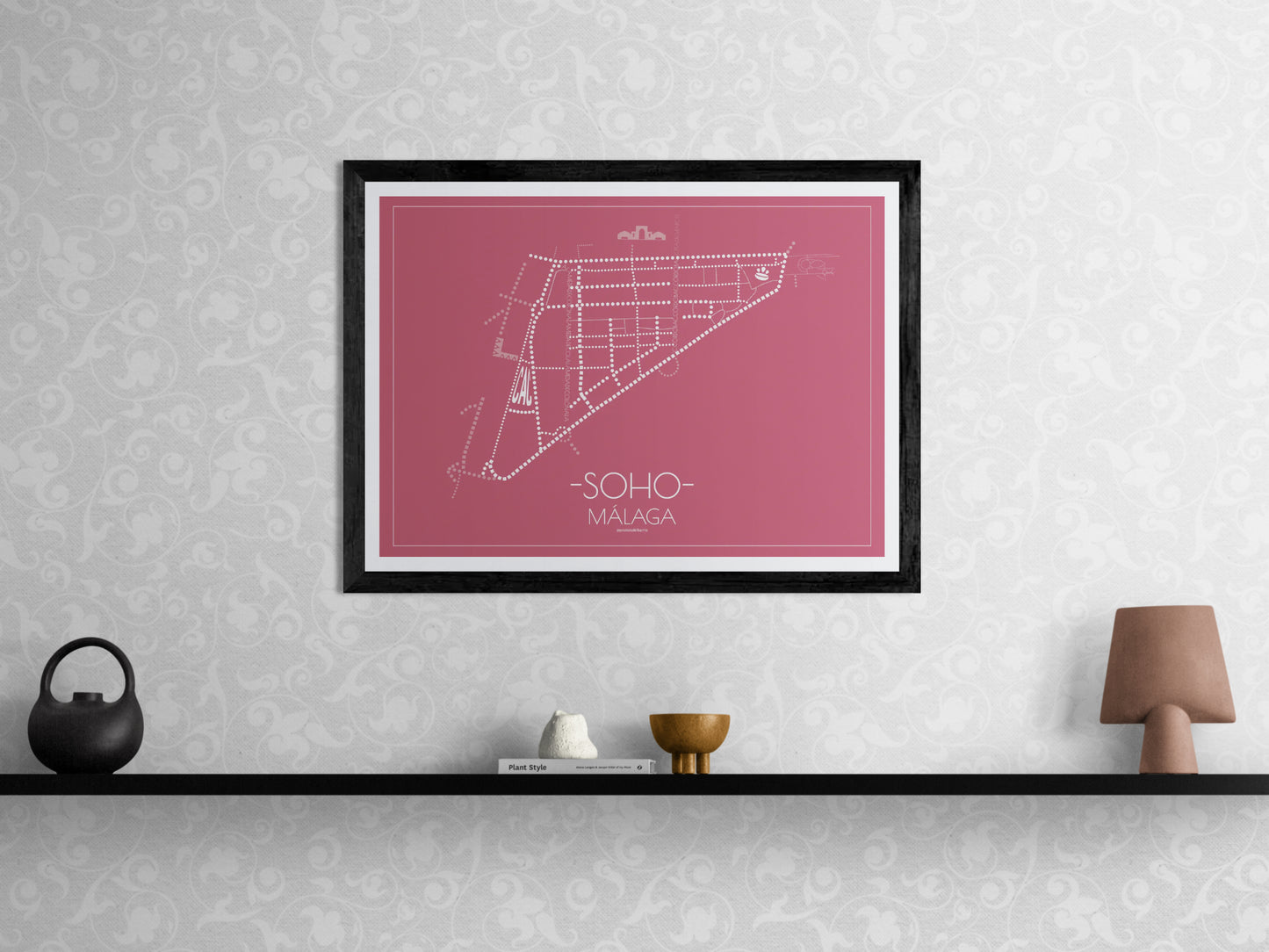 70x50 poster map of Malaga soho, cherry variant.