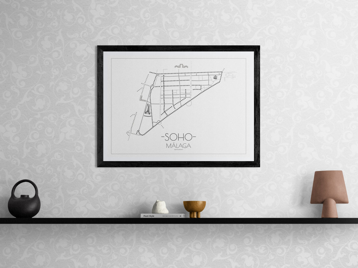 70x50 poster map of Malaga soho, light variant.